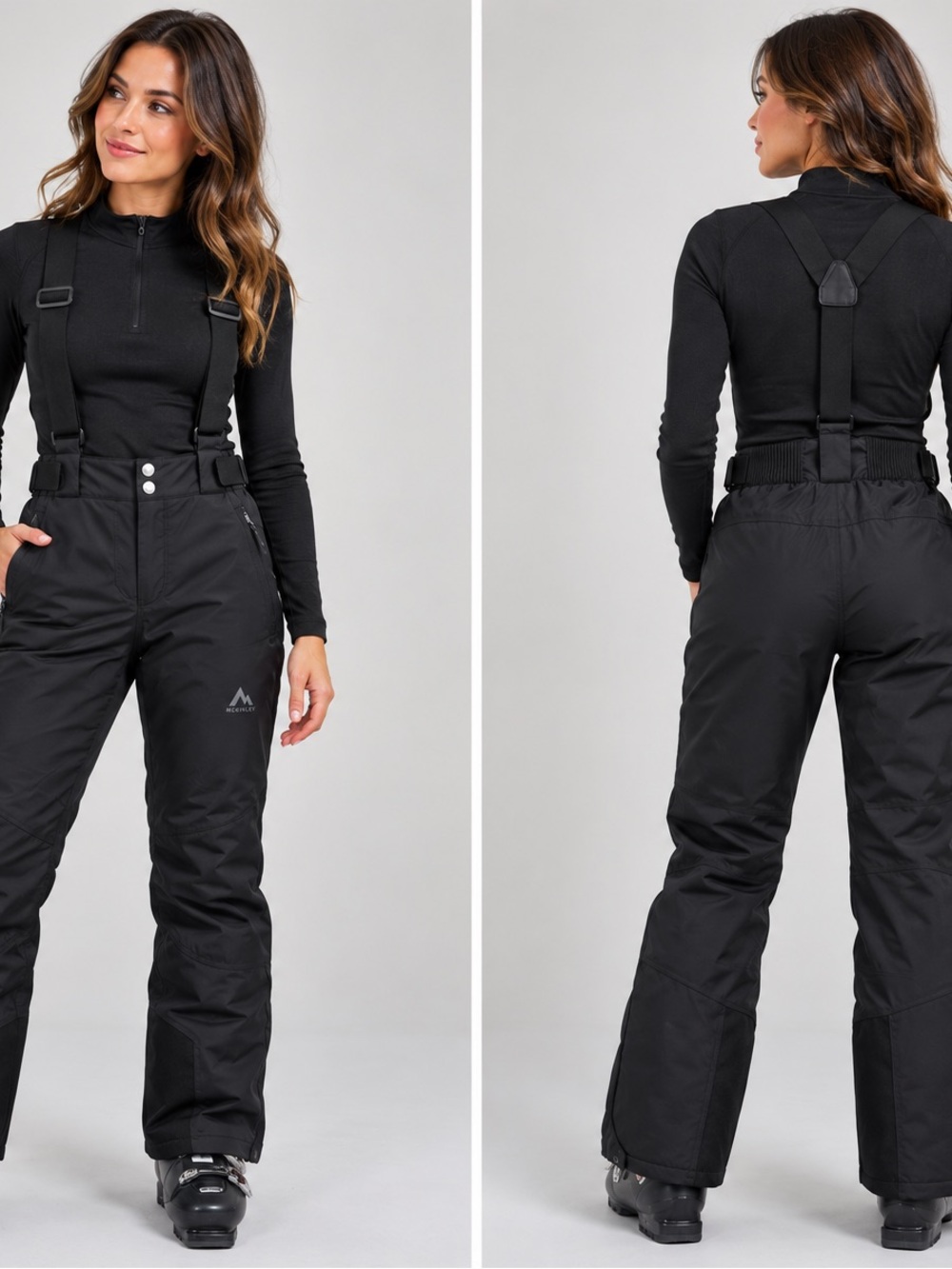 Women’s Black Ski Jogger Pants with Removable Suspenders